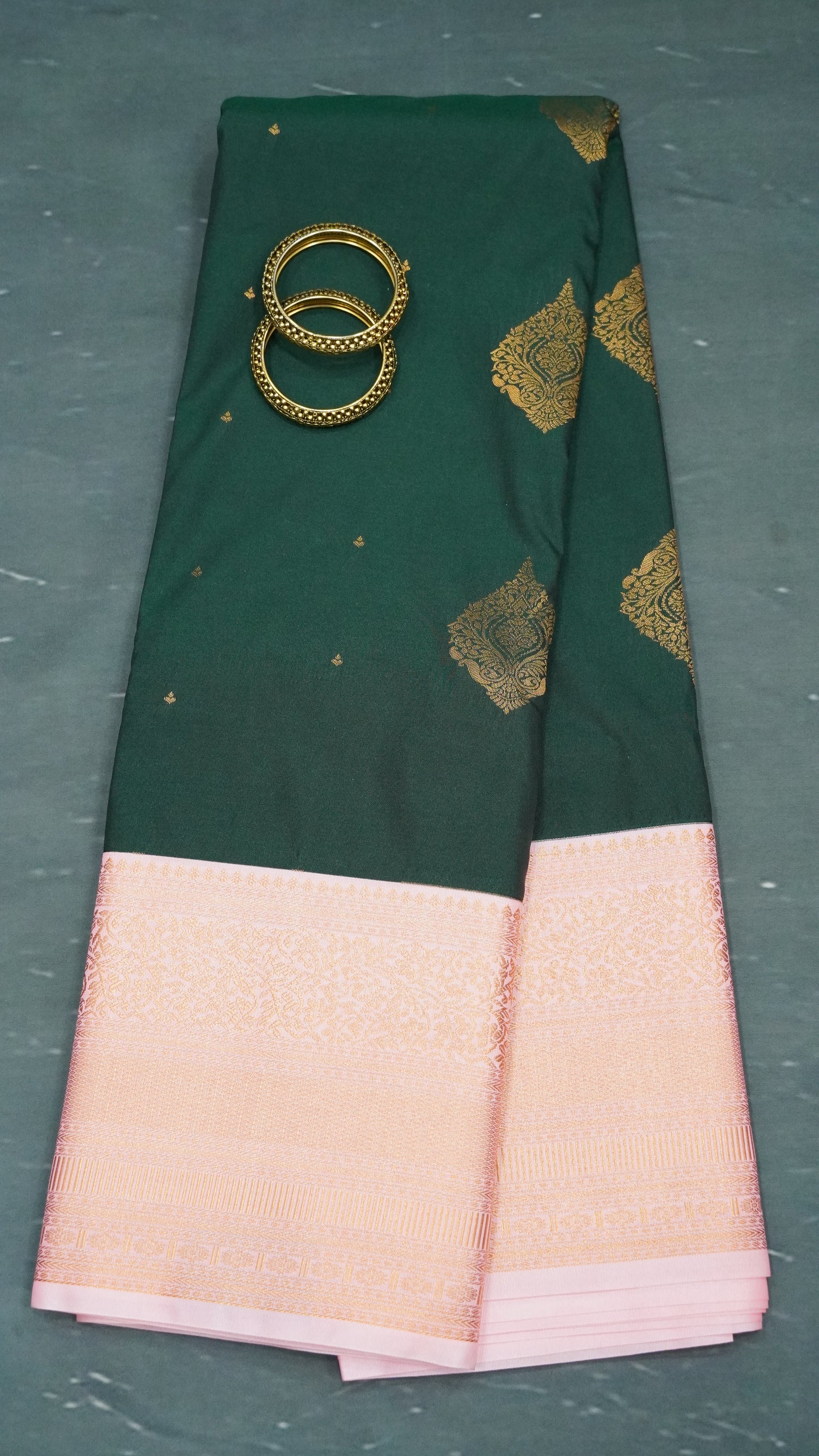 Semi Kanjivaram Silk Saree - Bottle Green