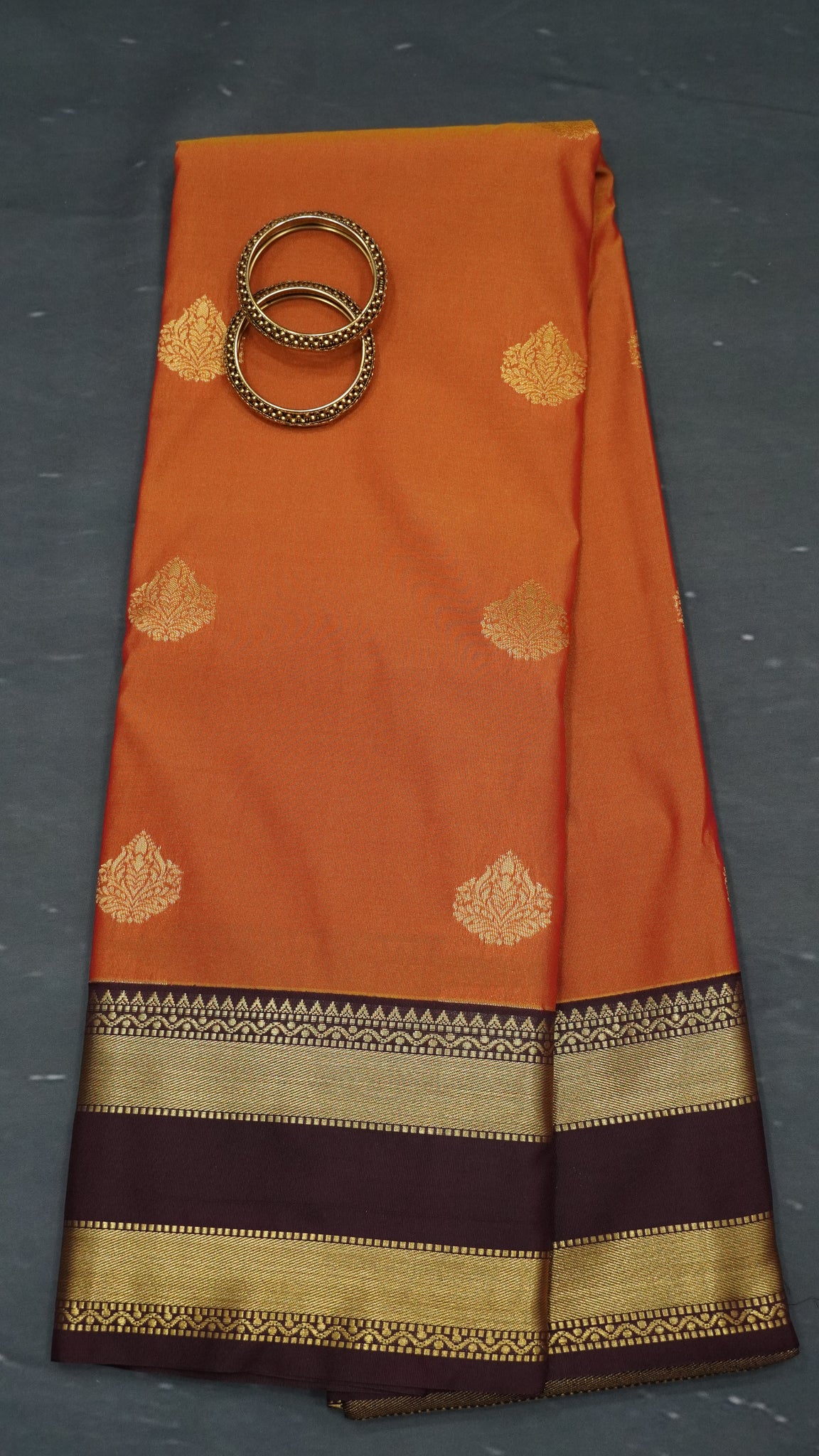 Semi Kanchipuram Silk Saree - Golden Orange