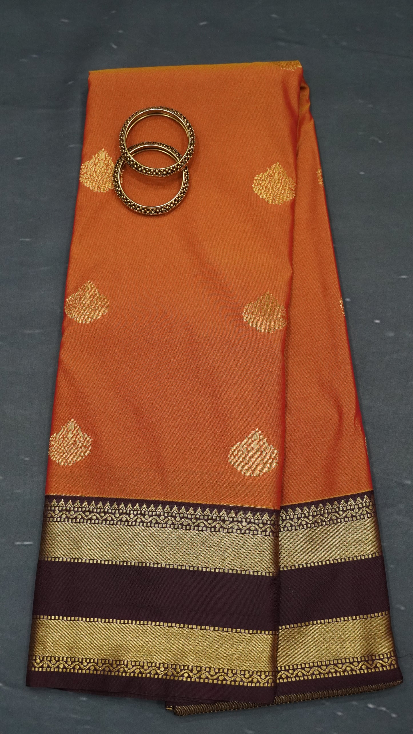 Semi Kanchipuram Silk Saree - Golden Orange