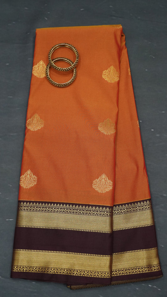 Semi Kanjivaram Silk Saree - Golden Orange