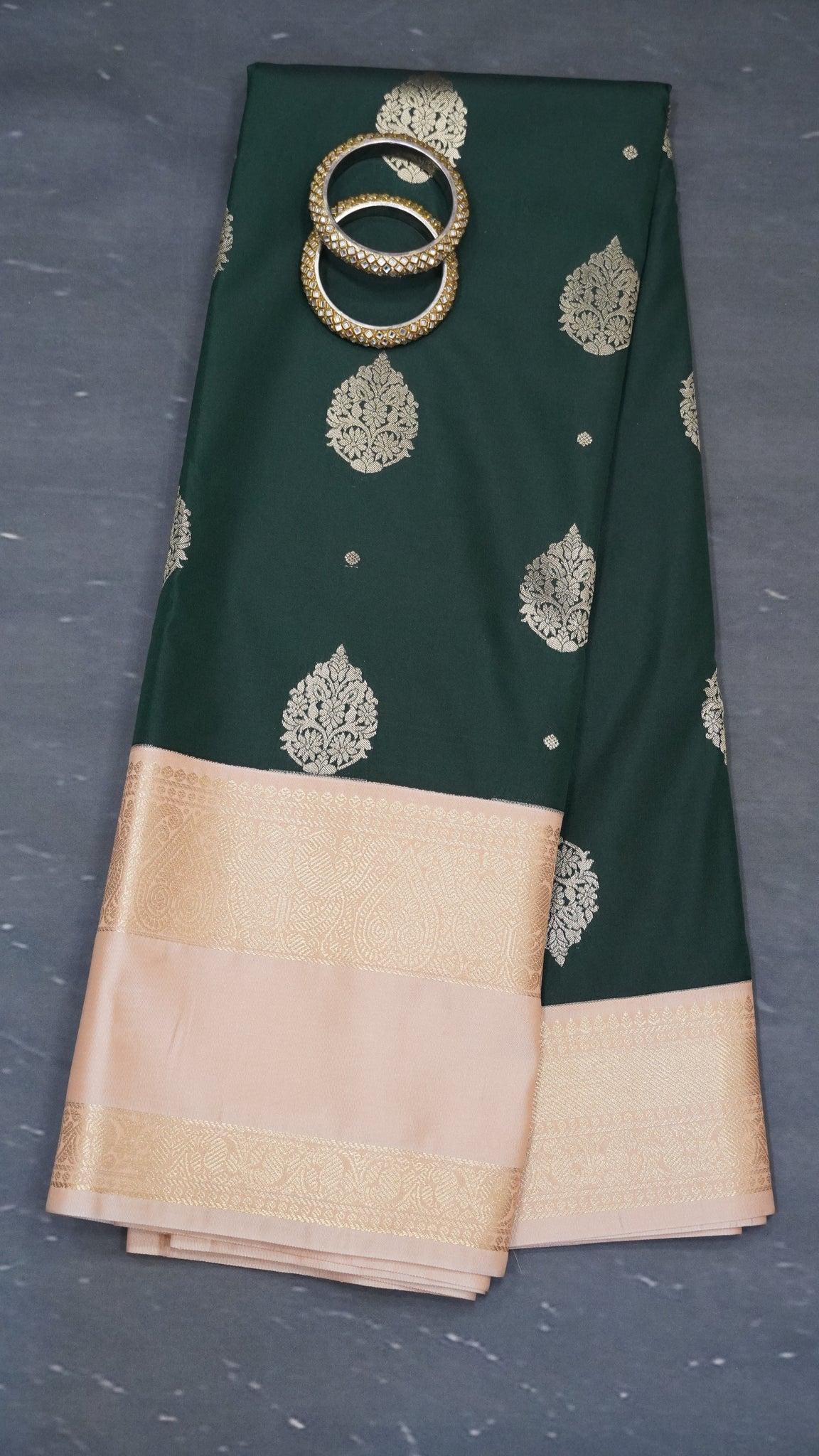 Semi Kanchipuram Silk Saree - Bottle Green