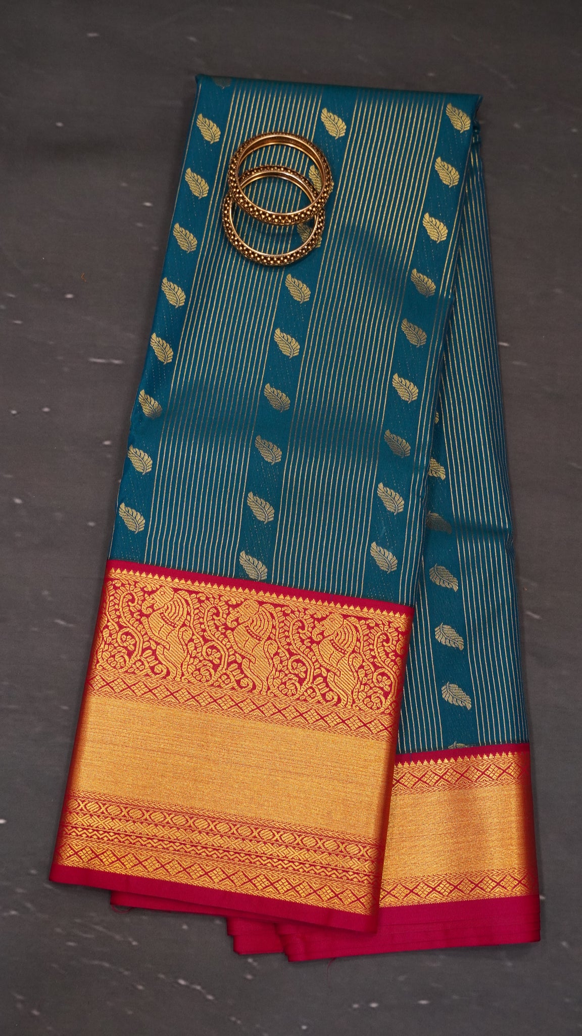 Semi Kanchipuram Silk Saree -Peacock Blue