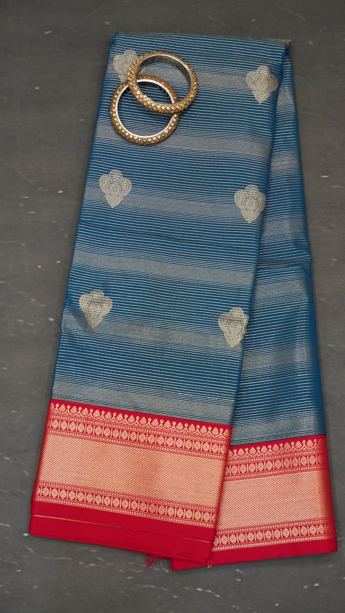 Semi Kanchipuram Silk Saree -Vairaoosi-Peacock Blue