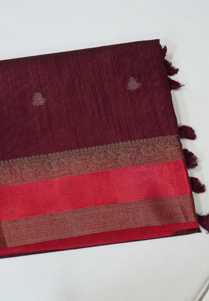 Bamboo Silk Saree Retapett Border- Maroon