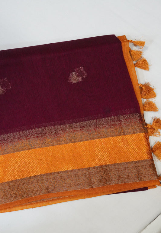 Bamboo Silk Saree Retapett Border- Maroon