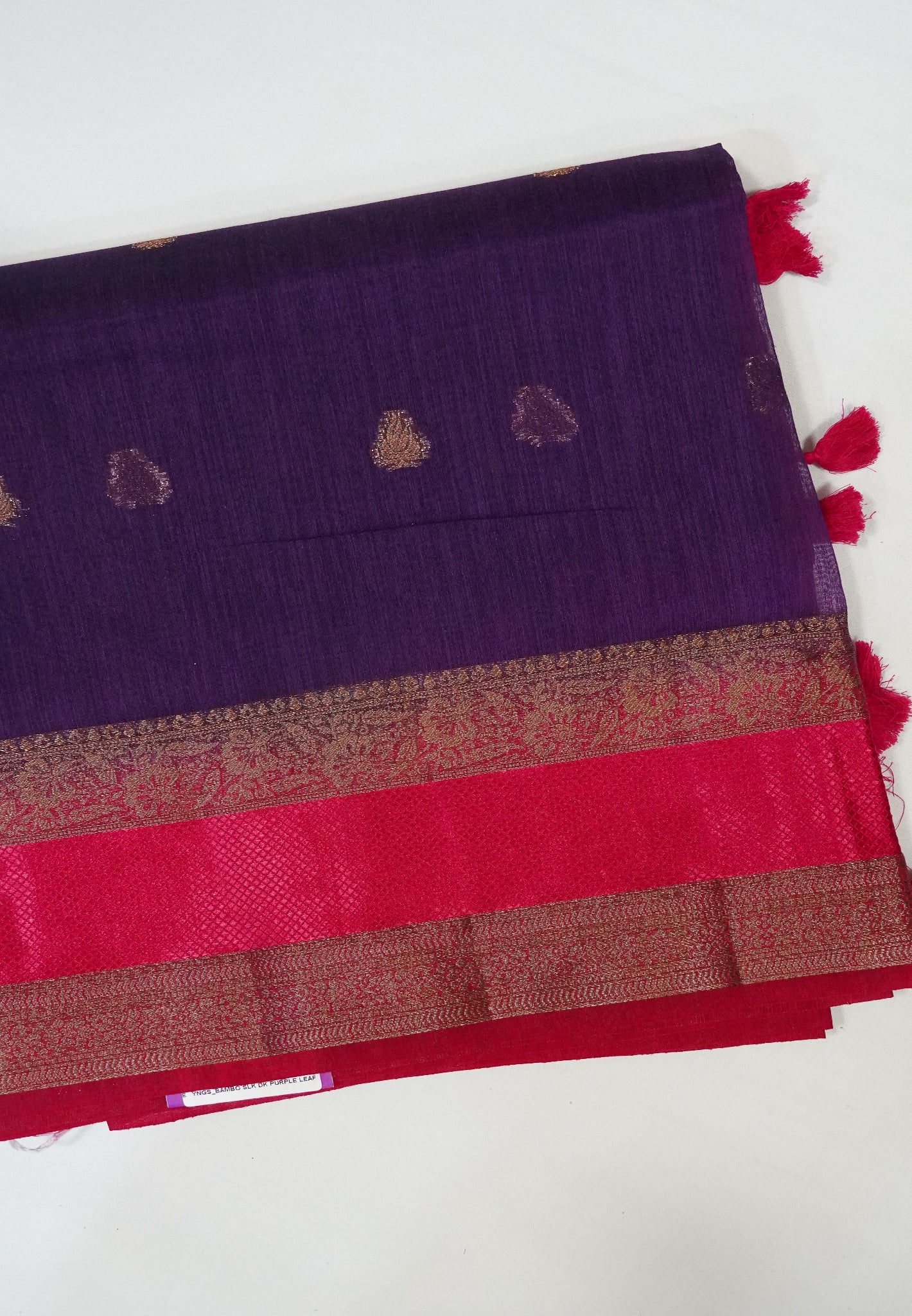 Bamboo Silk Saree Retapett Border- Dark purple