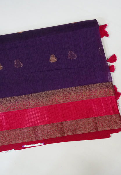 Bamboo Silk Saree Retapett Border- Dark purple