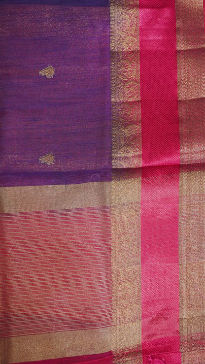 Bamboo Silk Saree Retapett Border- Dark purple