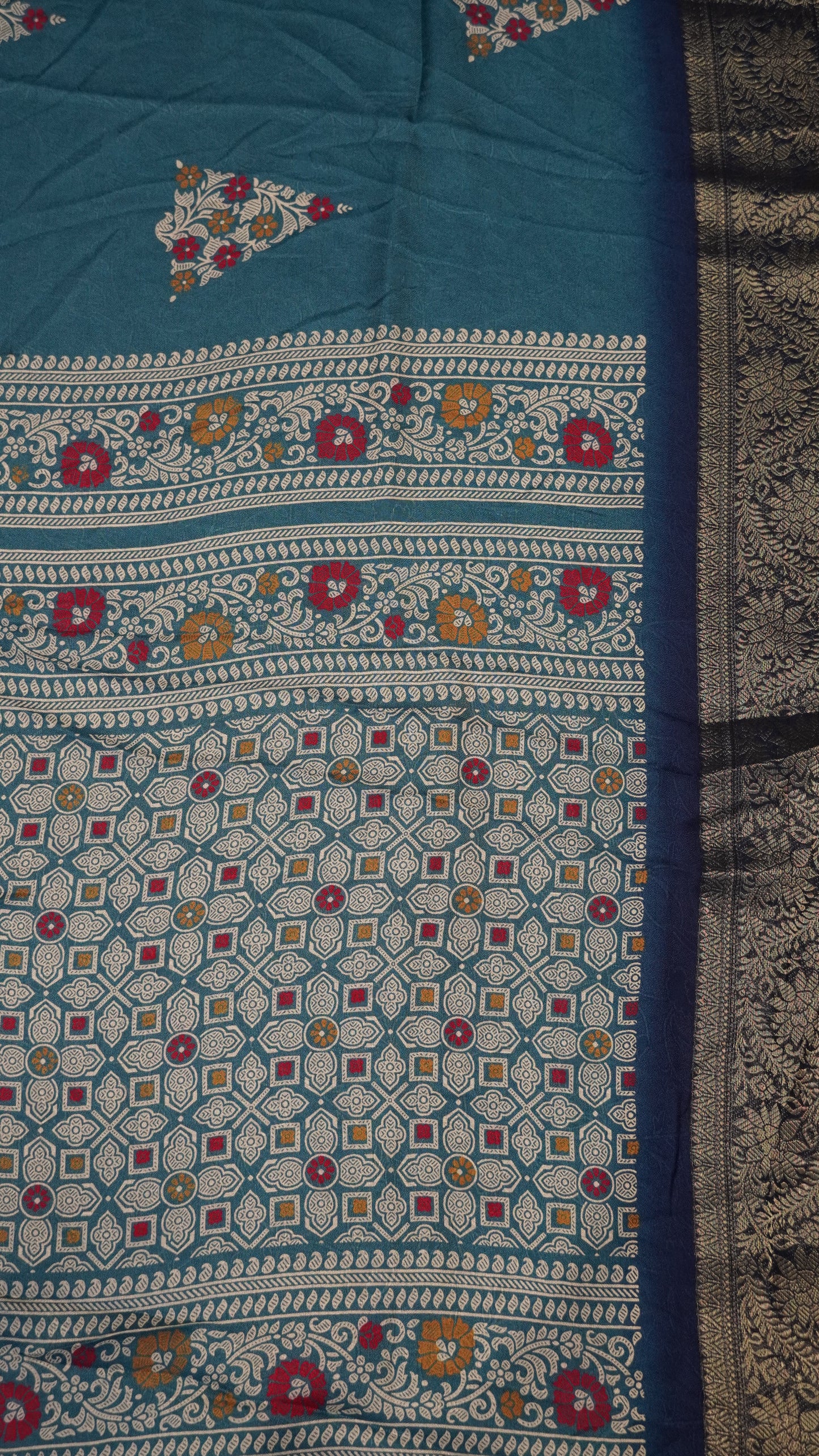 Semi Chiffon Saree- Garden Floral Blue