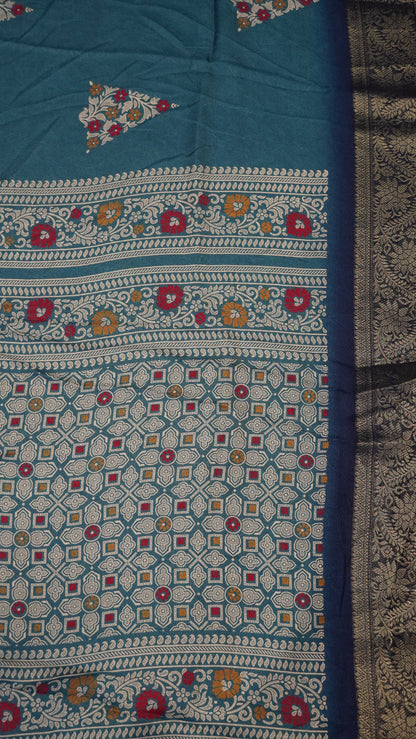 Semi Chiffon Saree- Garden Floral Blue