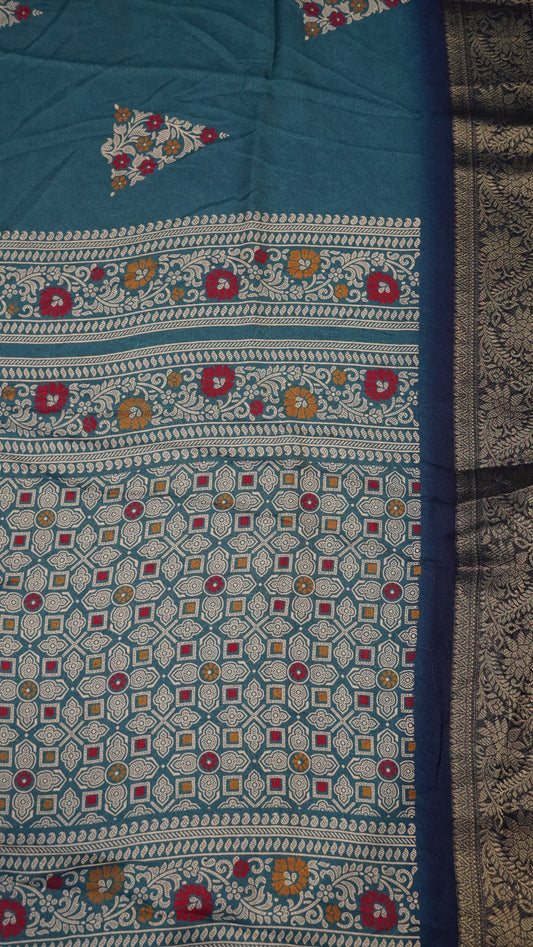 Semi Chiffon Saree- Garden Floral Blue