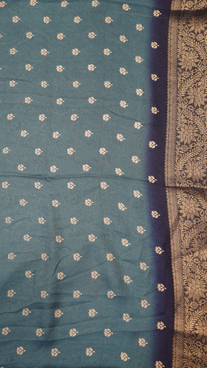 Semi Chiffon Saree- Garden Floral Blue