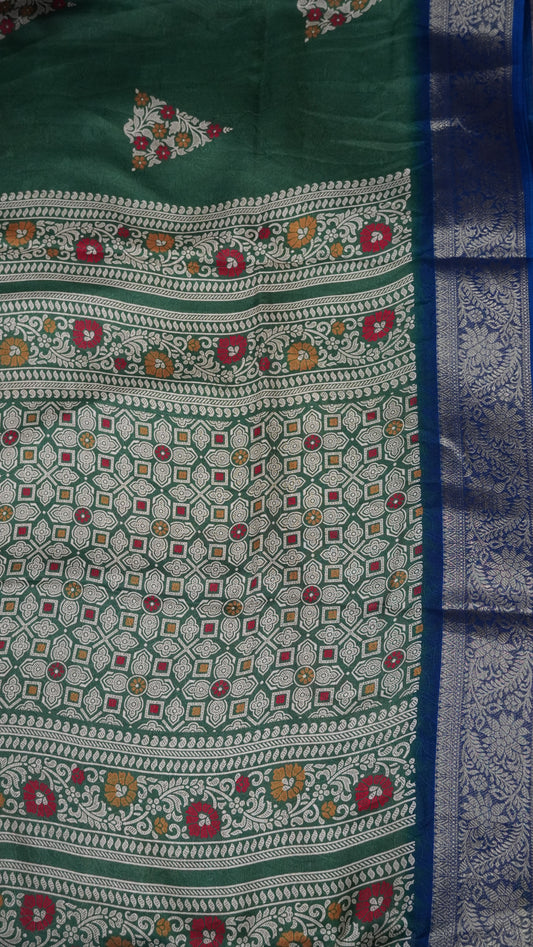 Semi Chiffon Saree- Garden Floral Sage Green