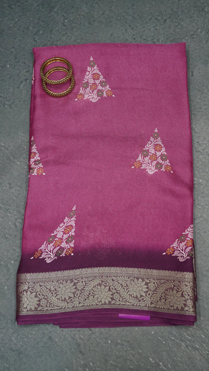 Semi Chiffon Saree- Garden Floral Wine