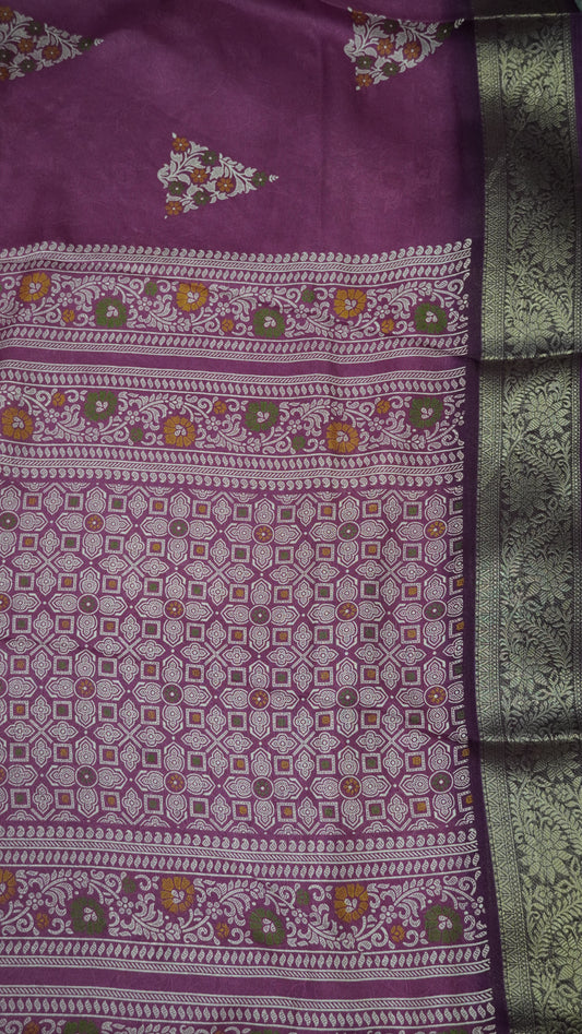 Semi Chiffon Saree- Garden Floral Wine