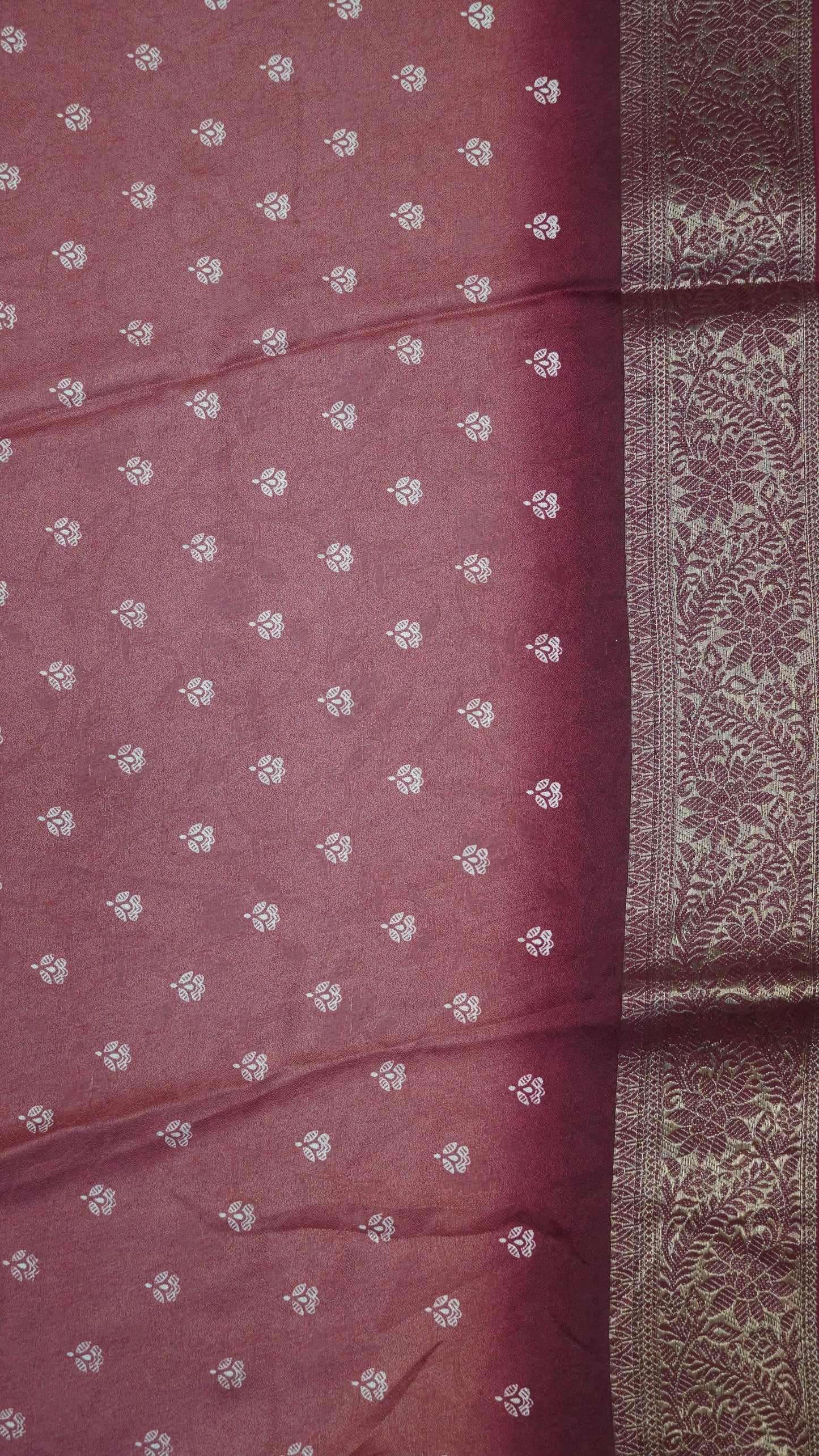 Semi Chiffon Saree- Garden Floral Muted Maroon