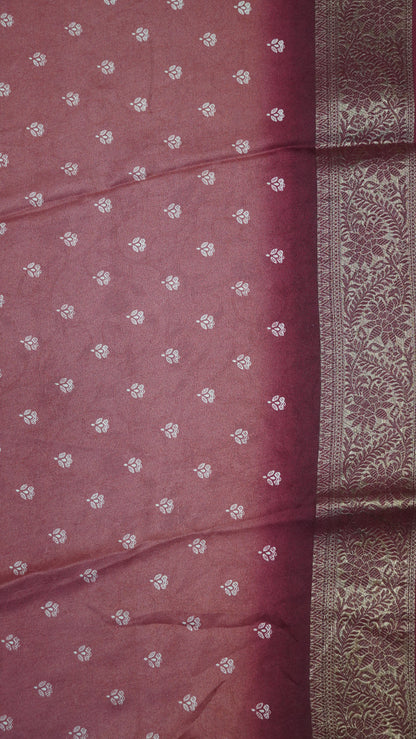 Semi Chiffon Saree- Garden Floral Muted Maroon