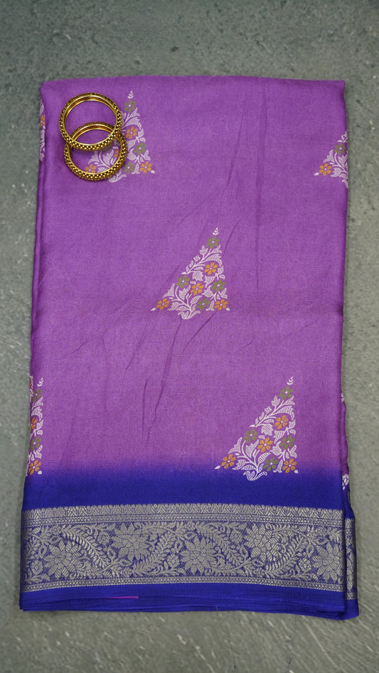 Semi Chiffon Saree- Garden Floral Purple