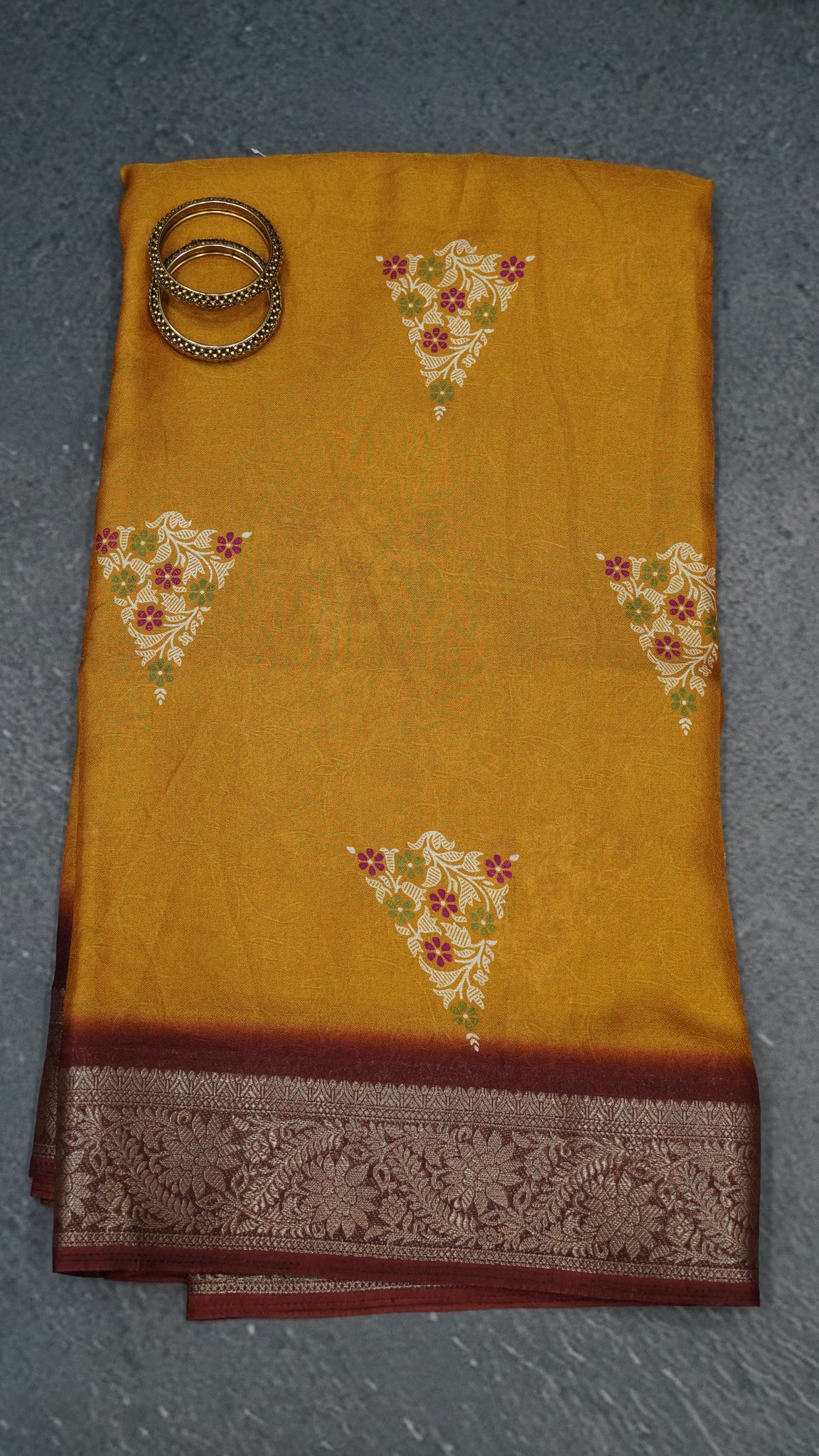 Semi Chiffon Saree- Garden Floral Mustard