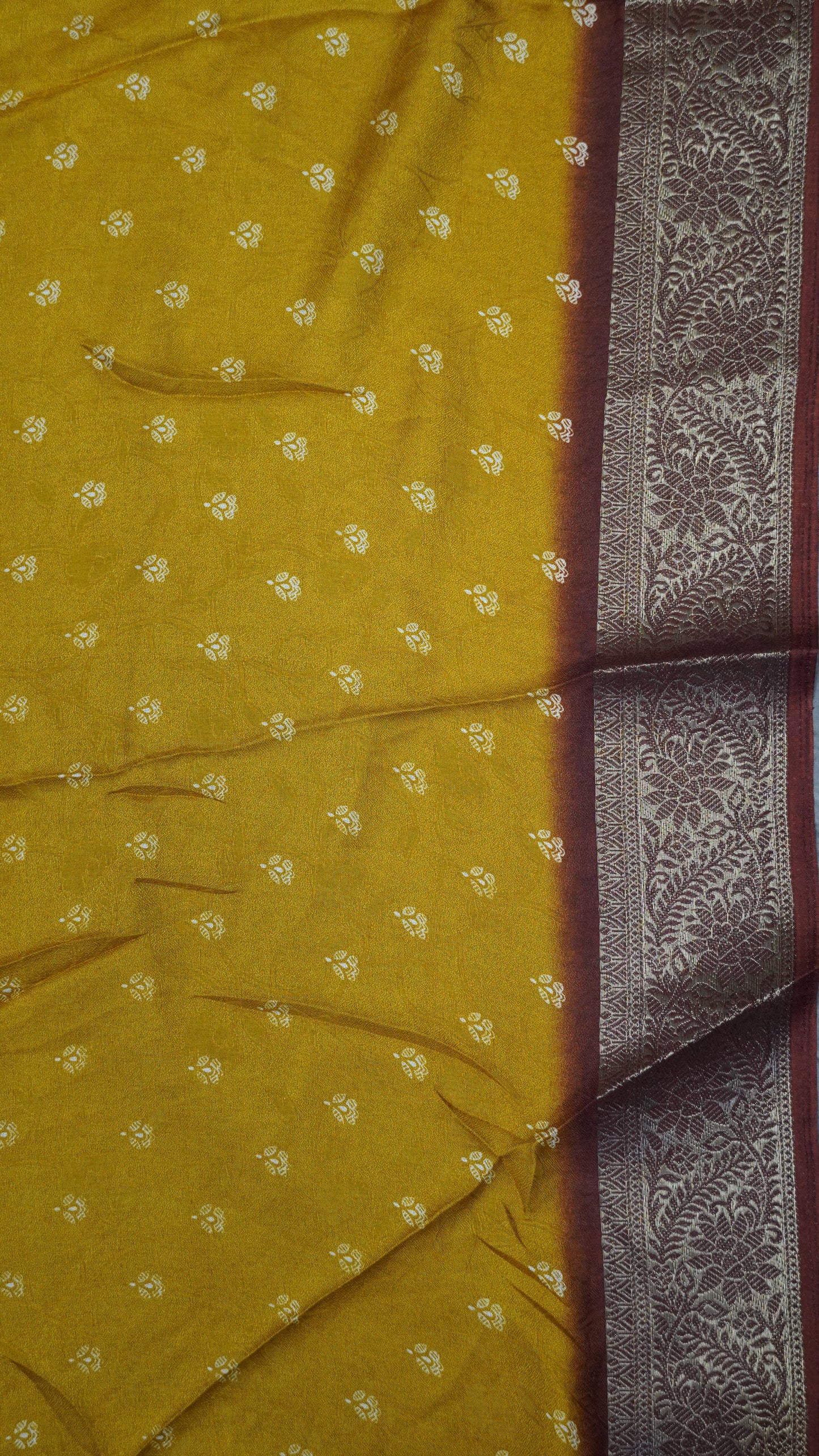 Semi Chiffon Saree- Garden Floral Mustard
