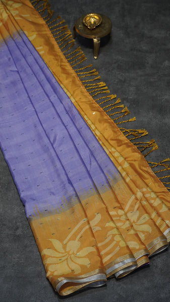 Semi Linen Saree Lavender With Light Orange With Small Zari Border