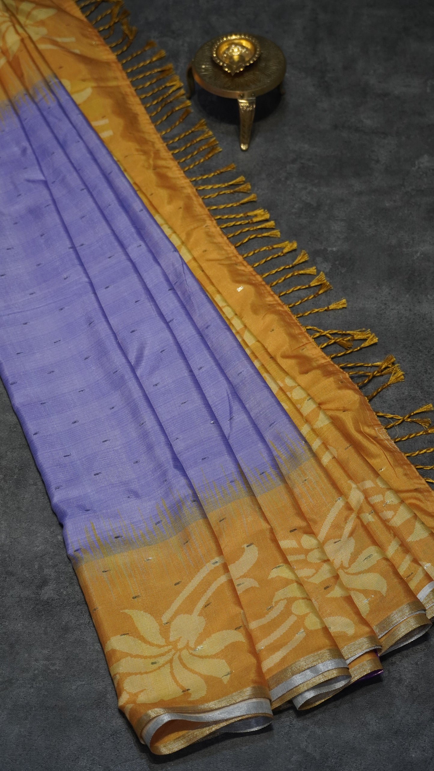 Semi Linen Saree Lavender With Light Orange With Small Zari Border