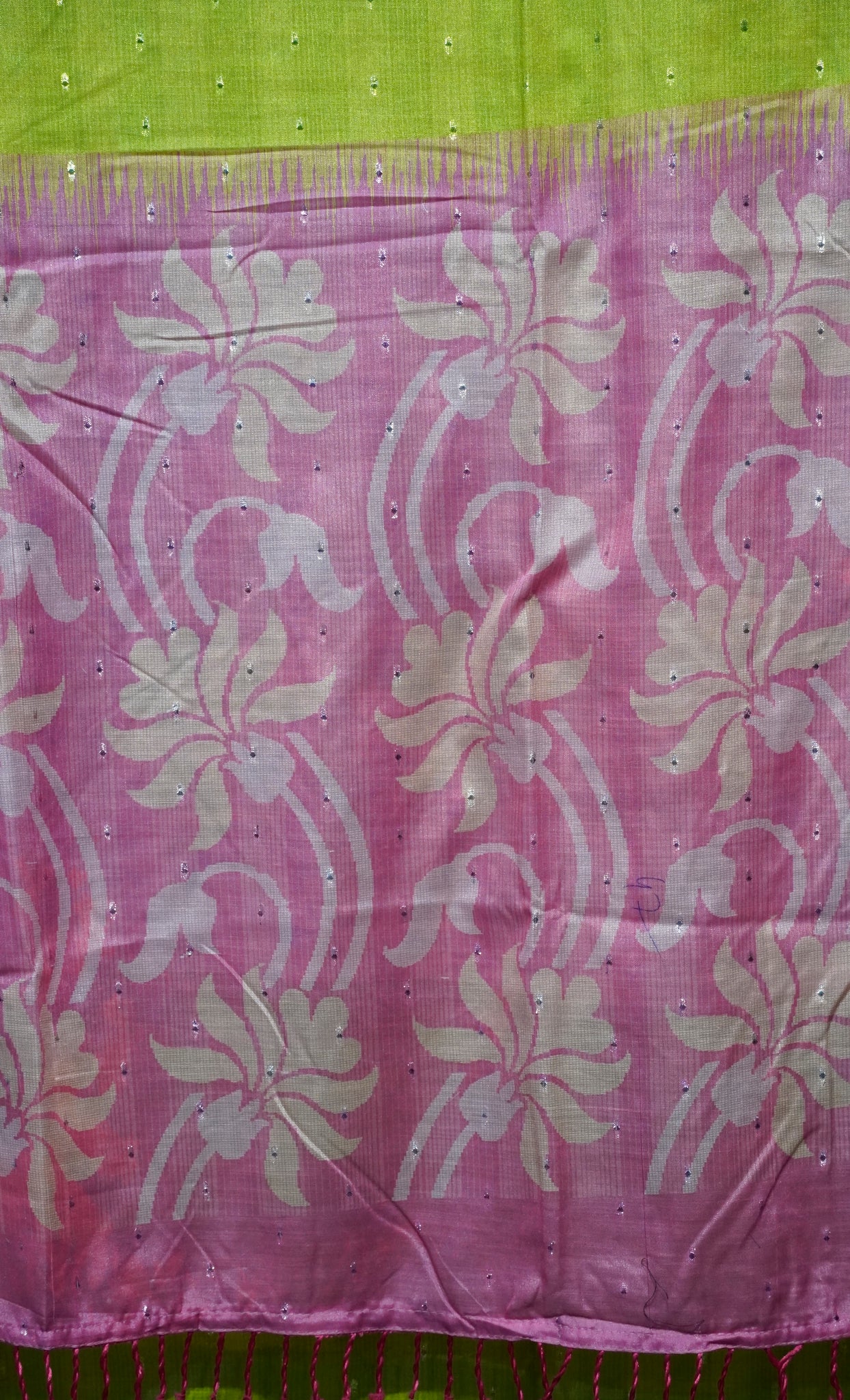 Semi Linen Parrot Green With Pink With Small Zari Border