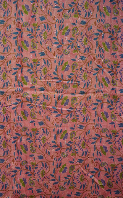 Semi Linen Parrot Green With Pink With Small Zari Border