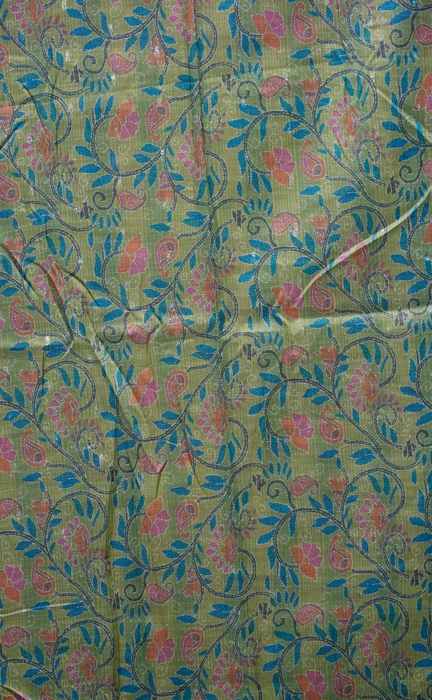 Semi Linen Lavender With Green With Small Zari Border
