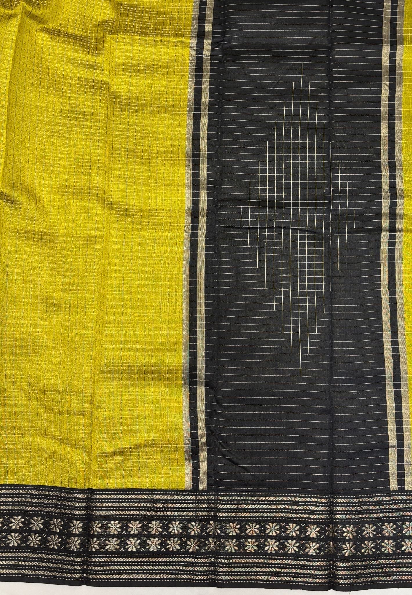 Raw Silk Saree-Yellow in 1000 Butta with Contrast Zari Border