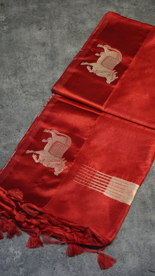 Chappa Semi Tussar Saree Red