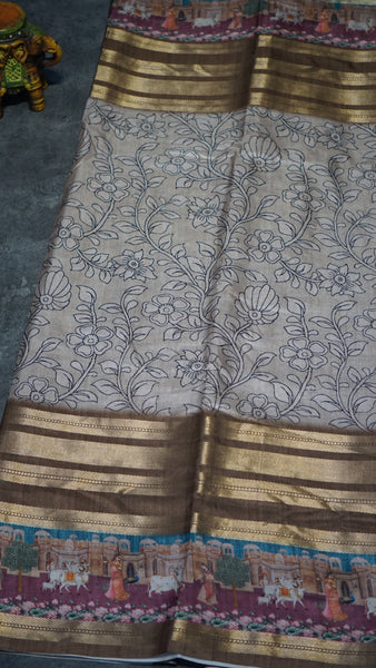 Dola Silk Pichwai Print Beige - Grapewine