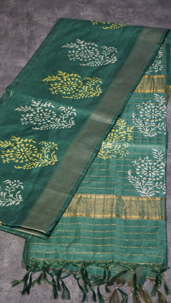 Bhagalpur Cotton Saree Checks Green