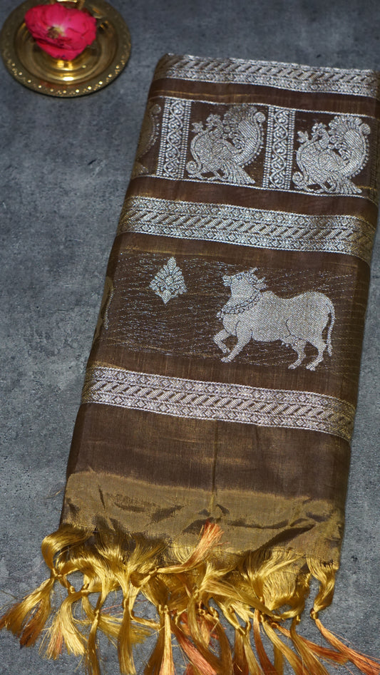 Vazhai Naaru Pattu Saree Vairaoosi Khaki - Peach