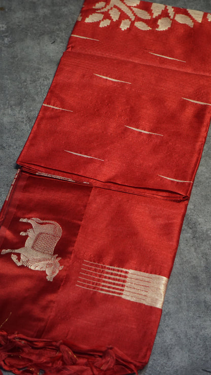 Chappa Semi Tussar Saree Red