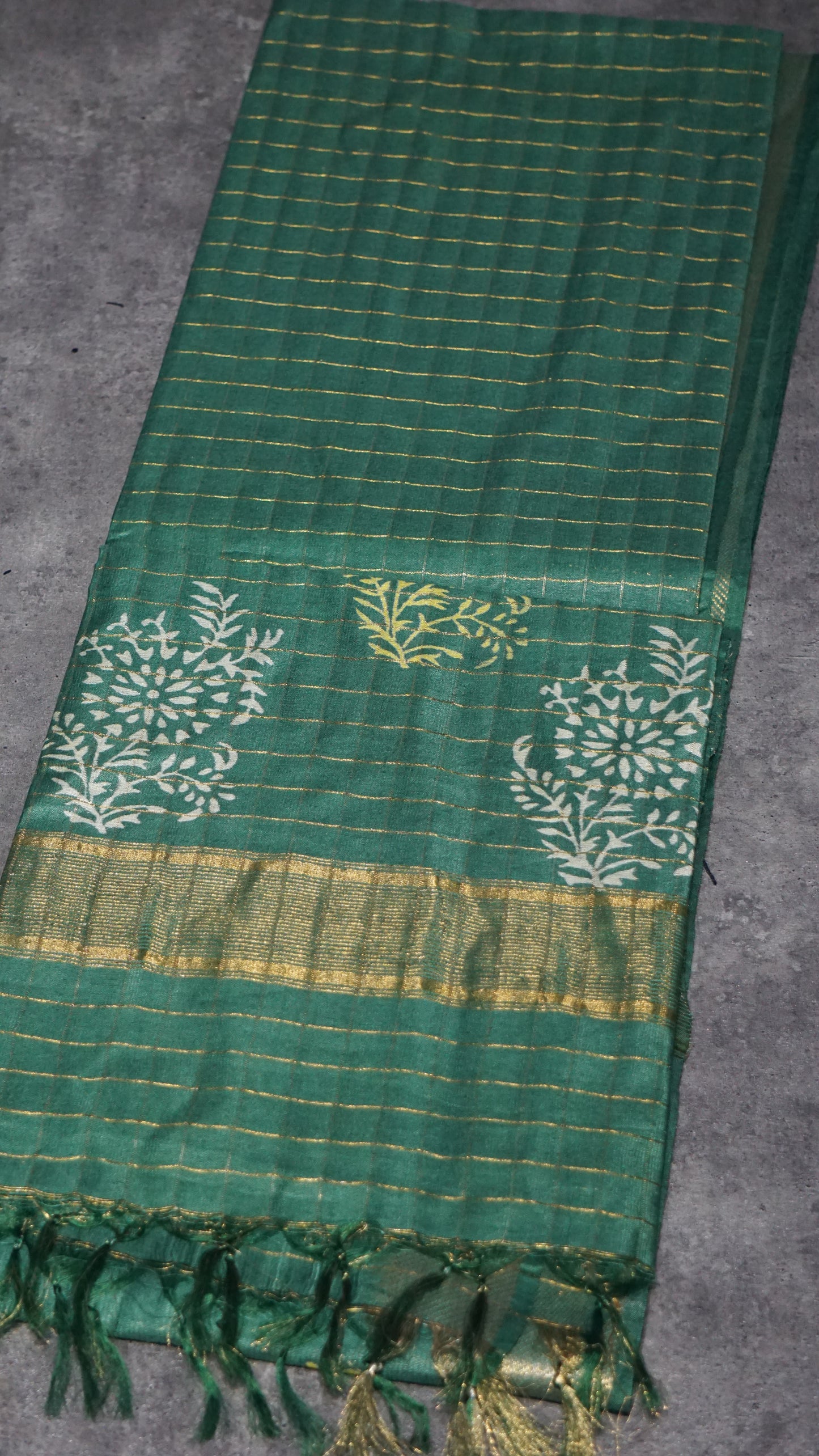 Bhagalpur Cotton Saree Checks Green