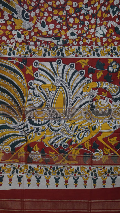 Semi Linen Kalamkari Saree Maroon