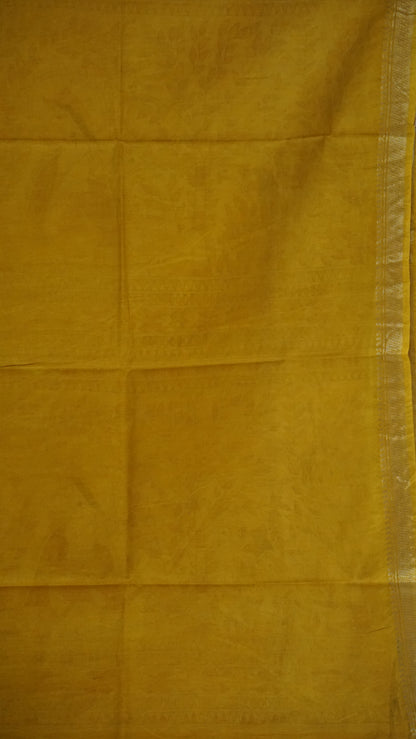 Semi Linen Mustard Yellow Saree With Madhubani Print