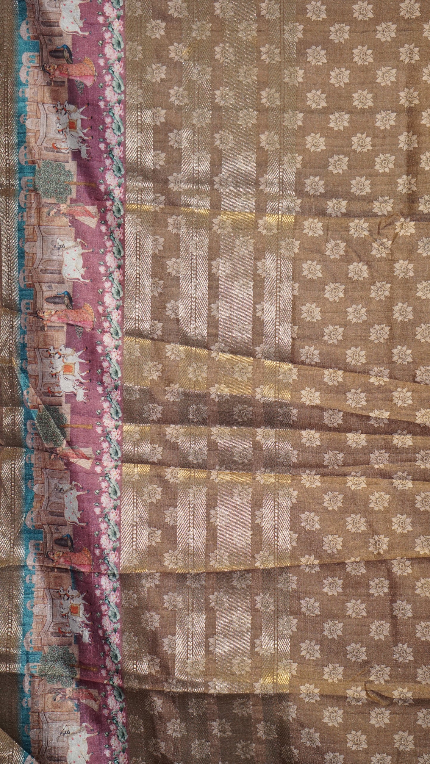 Dola Silk Pichwai Print Beige - Grapewine
