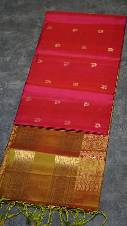 Pure Soft Silk Saree Long Border Pink To Green