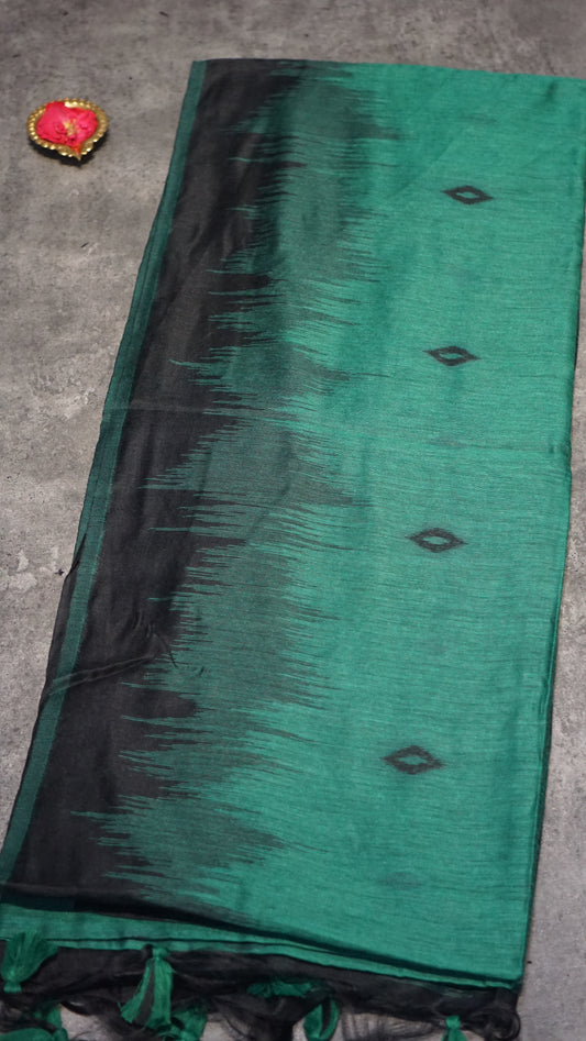 Munga Cotton Saree Ikkat Print Green