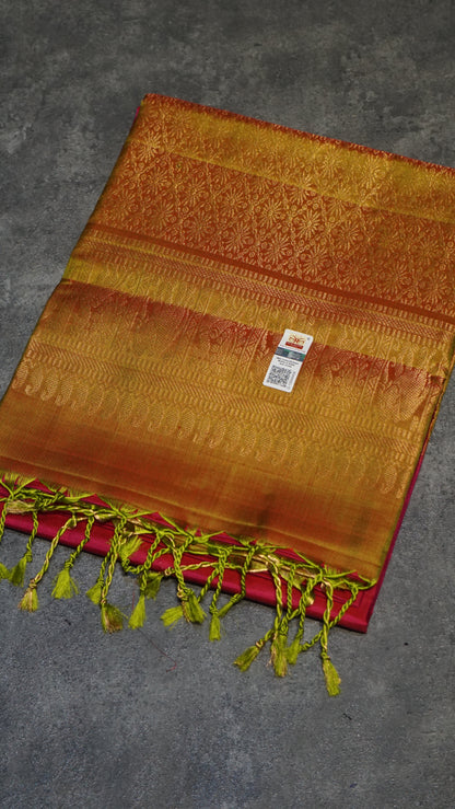 Pure Soft Silk Saree Long Border Pink To Green