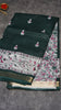 Semi Linen Bottle Green Saree With Madhubani Print thumbnail