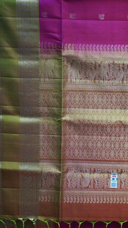 Pure Soft Silk Saree Long Border Pink To Green