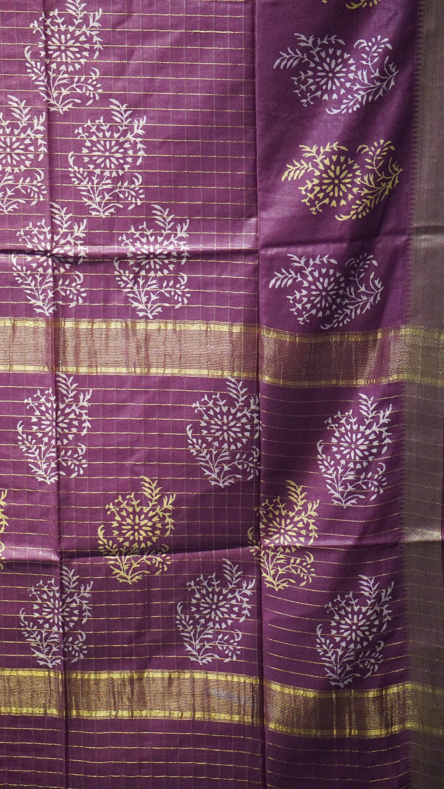 Bhagalpur Cotton Saree Checks Purple