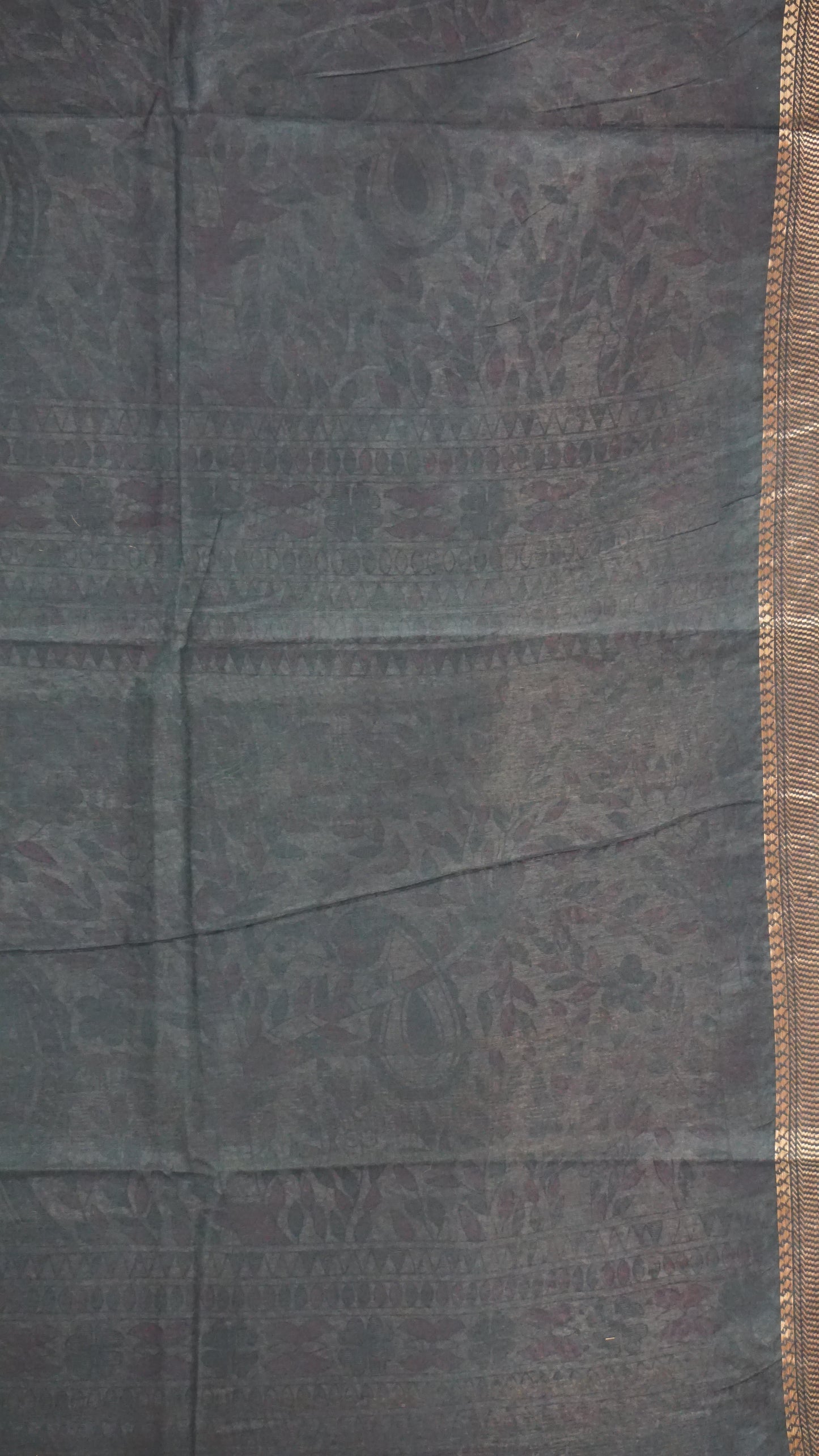 Semi Linen Bottle Green Saree With Madhubani Print