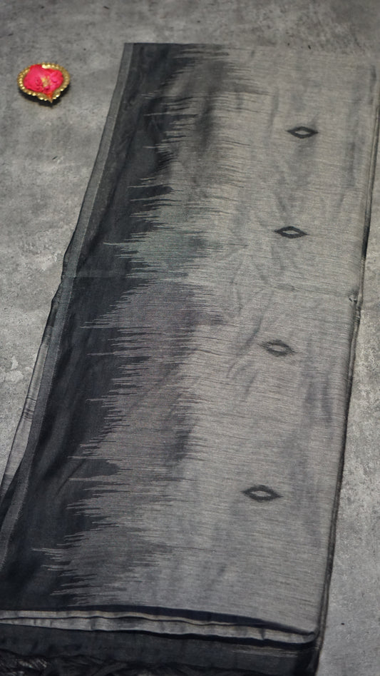 Munga Cotton Saree Ikkat Print Grey