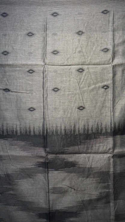 Munga Cotton Saree Ikkat Print Grey
