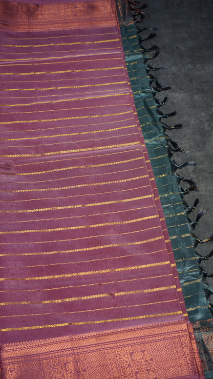 Vazhai Naaru Pattu Saree Velthari Metallic Green - Pink