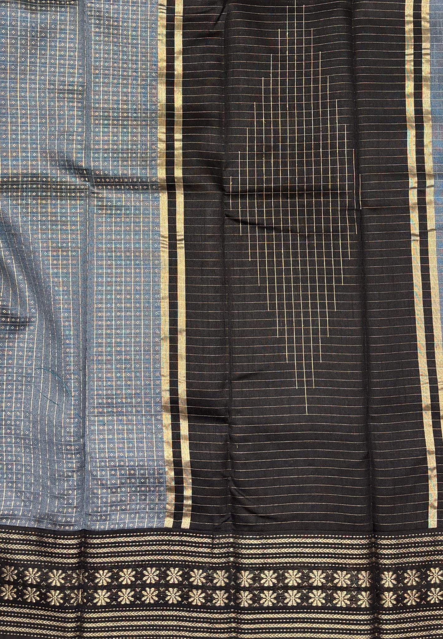 Raw Silk Saree-Greyish Blue in 1000 Butta with Contrast Zari Border